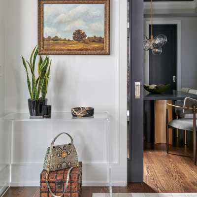 entryway table in quiet luxury home with luxe details